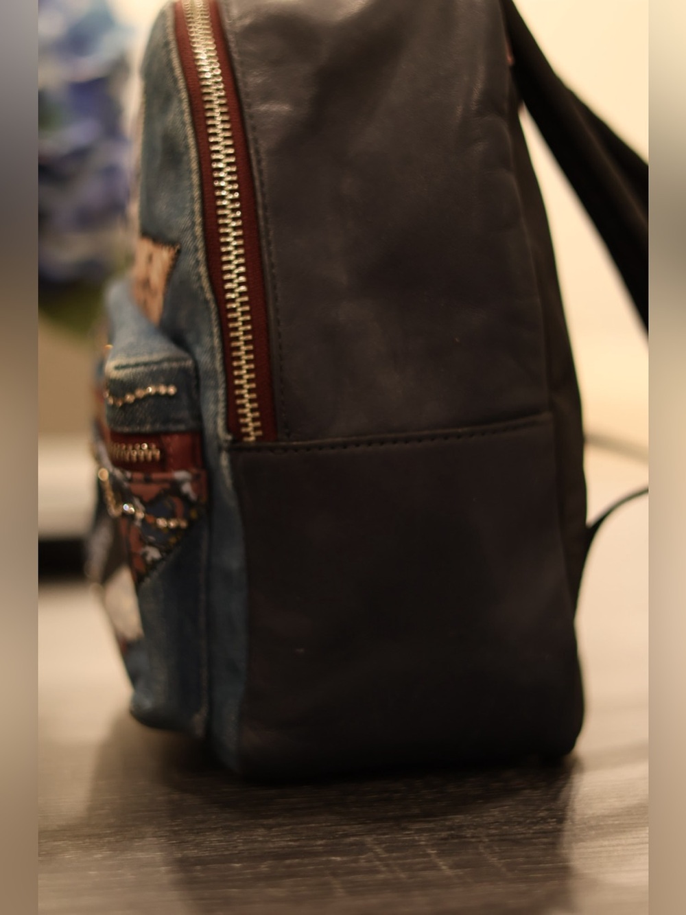 Coach Mini Charlie Denim Patchwork Star Backpack Rhinestone Trim Blue Leather - Picture 3 of 11